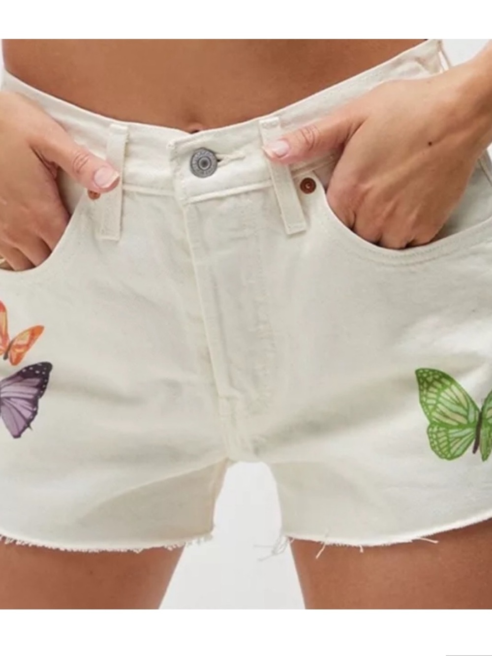 Levi’s 501 Ivory Give Me Butterflies Denim / Jean Shorts | Size 26, 2.5” Inseam